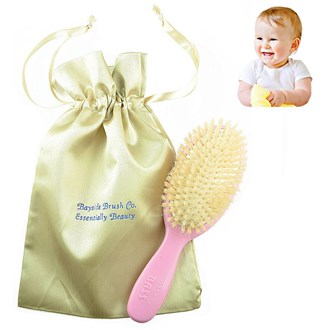 Bass BS27 Baby Hair Brush,100% Pure Soft White Natural Bristles (Pink)