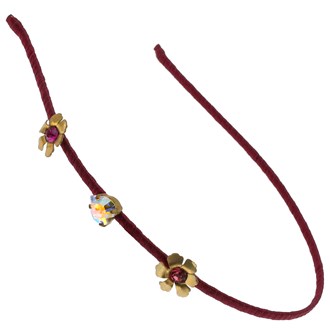 Gia Alessandra Thin Red Brass Headband with Swarovski Crystal Flowers Handmade in Italy