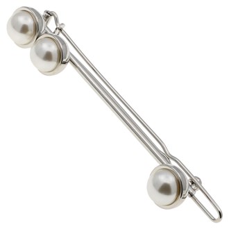 Gia Alessandra GA247 2.75 Inch Wedding Bridal Hair Barrette Slide-In Clip Silver and White Pearls